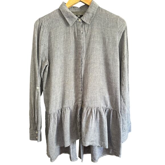 SUNDAY IN BROOKLYN | Gray polka Dot Relaxed Peplum Top | Size Extra Small - Picture 1 of 8